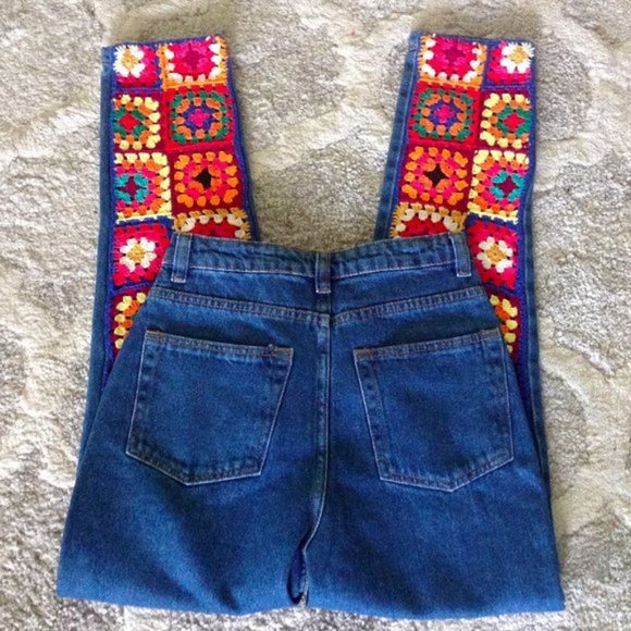 Farm Rio Granny Crochet Squares Jeans Boho Hippie Festival - Picture 7 of 11